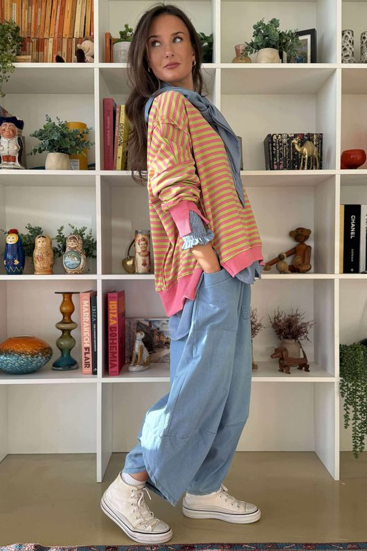 Sunday Morning Chill Sweatshirt Peony Pink & Lime Green