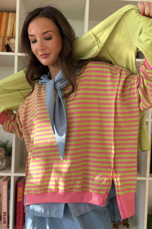 Sunday Morning Chill Sweatshirt Peony Pink & Lime Green