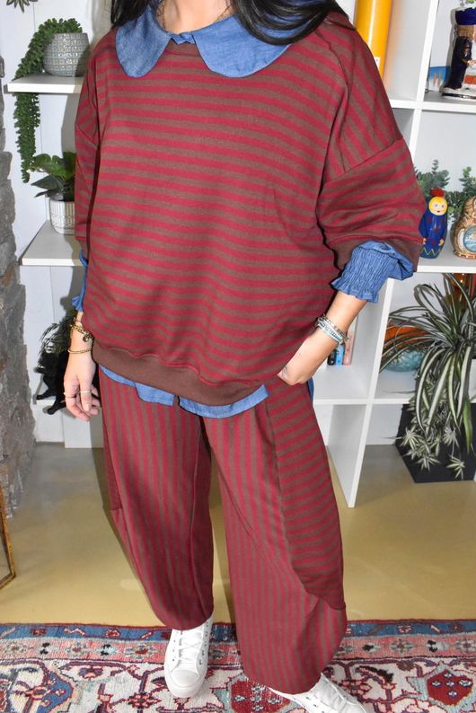 Sunday Morning Relaxed Sweatshirt Burgundy & Chocolate