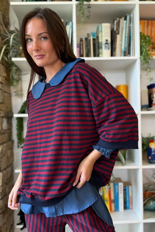 Sunday Morning Relaxed Sweatshirt Navy & Burgundy