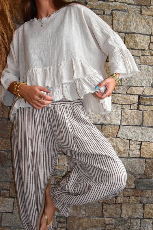 Sundaze Cheesecloth Chalk Stripe Bloomer Pant Calico