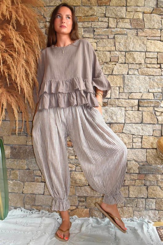 Sundaze Cheesecloth Chalk Stripe Bloomer Pant Calico