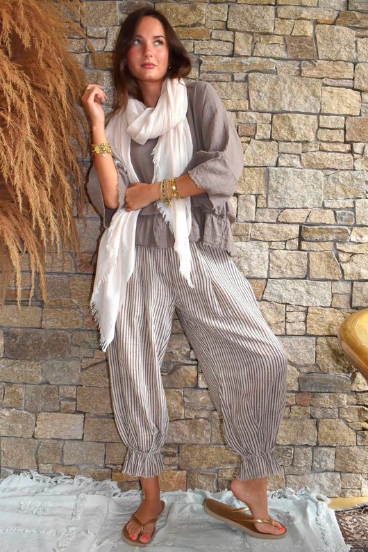 Sundaze Cheesecloth Chalk Stripe Bloomer Pant Calico