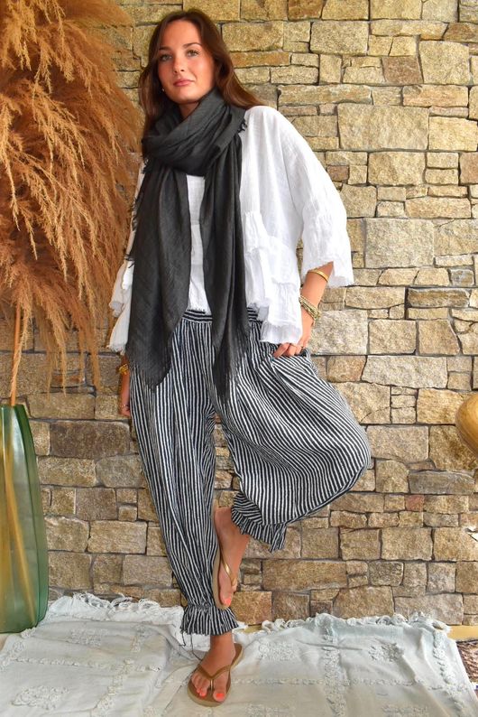 Sundaze Cheesecloth Chalk Stripe Bloomer Pant Charcoal