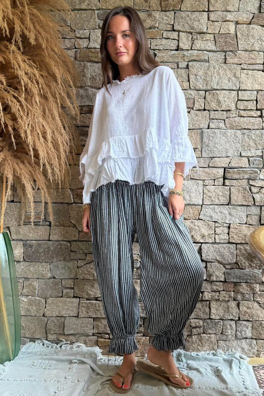 Sundaze Cheesecloth Chalk Stripe Bloomer Pant Charcoal