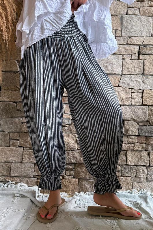 Sundaze Cheesecloth Chalk Stripe Bloomer Pant Charcoal