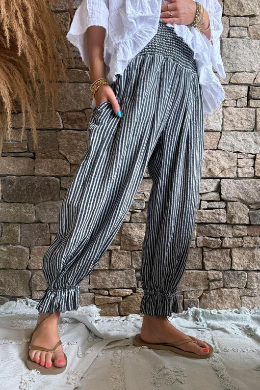 Sundaze Cheesecloth Chalk Stripe Bloomer Pant Charcoal
