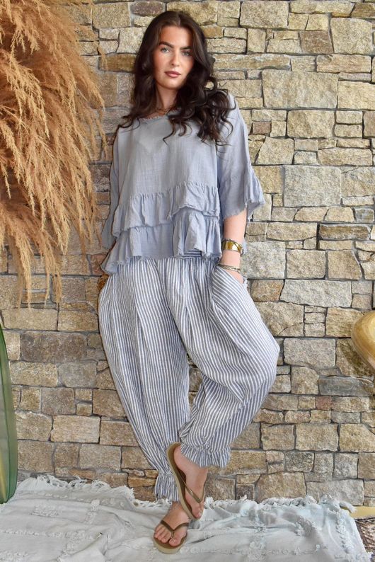 Sundaze Cheesecloth Chalk Stripe Bloomer Pant Cloud