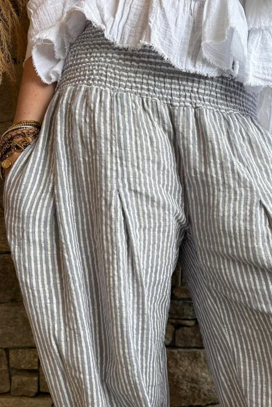 Sundaze Cheesecloth Chalk Stripe Bloomer Pant Cloud