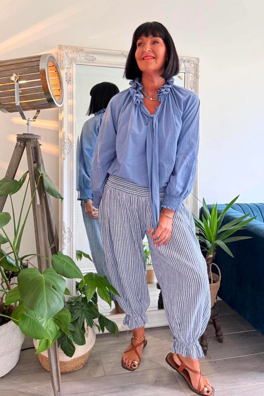 Sundaze Cheesecloth Chalk Stripe Bloomer Pant Denim