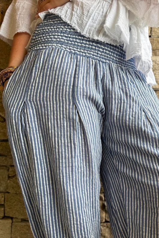 Sundaze Cheesecloth Chalk Stripe Bloomer Pant Denim