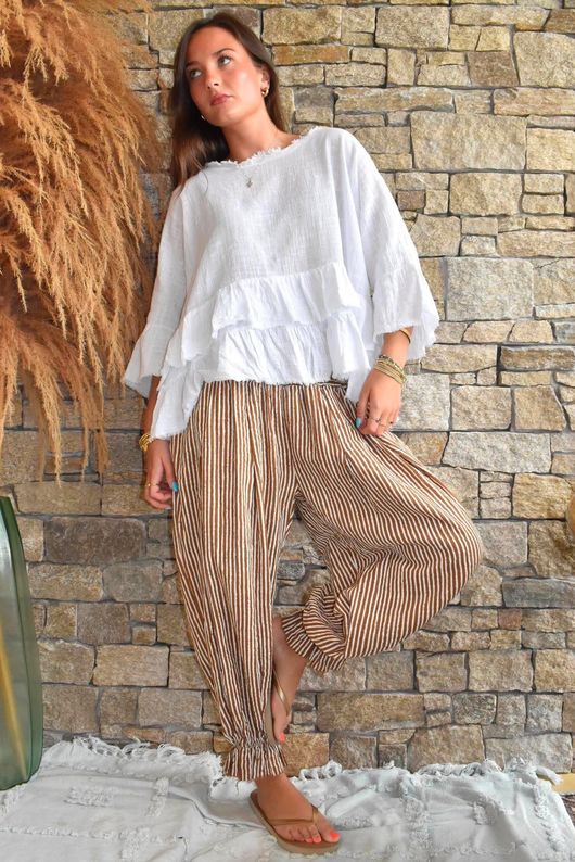Sundaze Cheesecloth Chalk Stripe Bloomer Pant Hazelnut