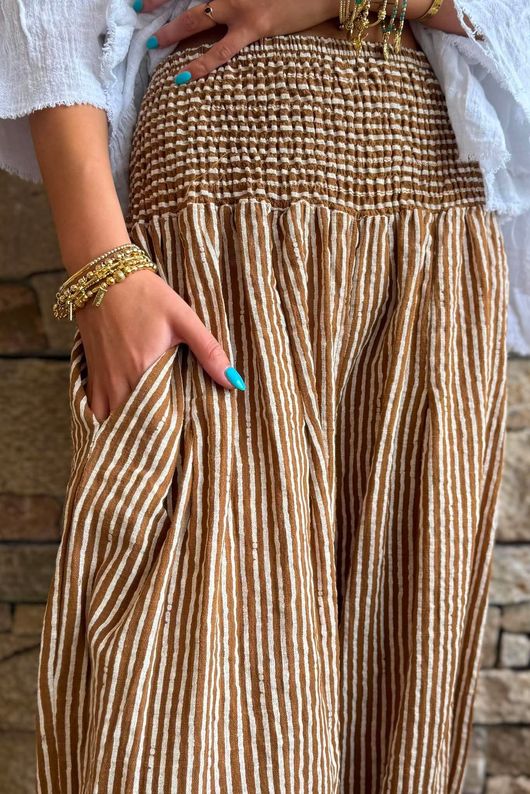 Sundaze Cheesecloth Chalk Stripe Bloomer Pant Hazelnut