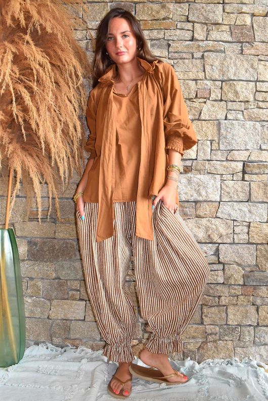 Sundaze Cheesecloth Chalk Stripe Bloomer Pant Hazelnut