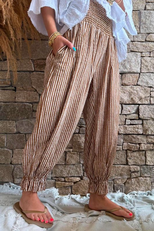 Sundaze Cheesecloth Chalk Stripe Bloomer Pant Hazelnut
