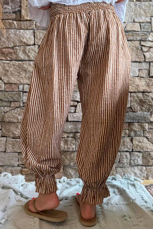 Sundaze Cheesecloth Chalk Stripe Bloomer Pant Hazelnut