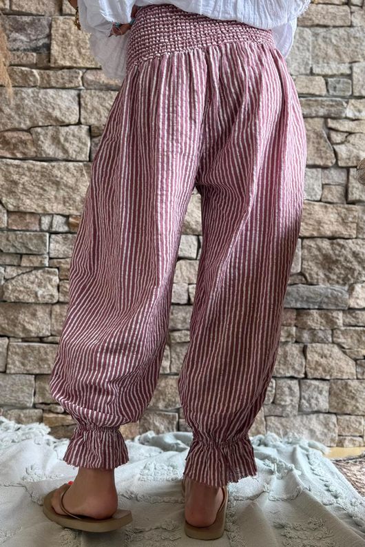 Sundaze Cheesecloth Chalk Stripe Bloomer Pant Indian Pink