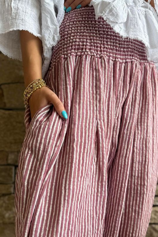 Sundaze Cheesecloth Chalk Stripe Bloomer Pant Indian Pink