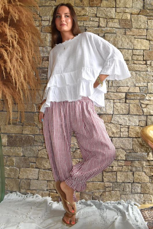 Sundaze Cheesecloth Chalk Stripe Bloomer Pant Indian Pink