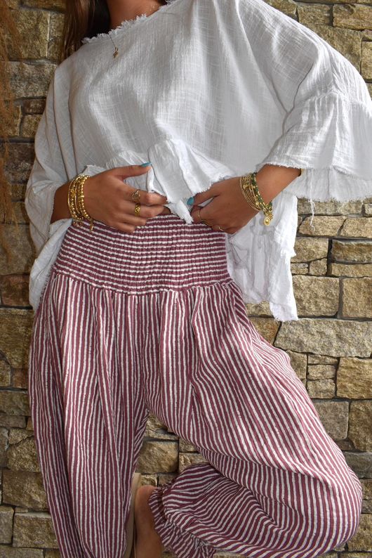 Sundaze Cheesecloth Chalk Stripe Bloomer Pant Indian Pink