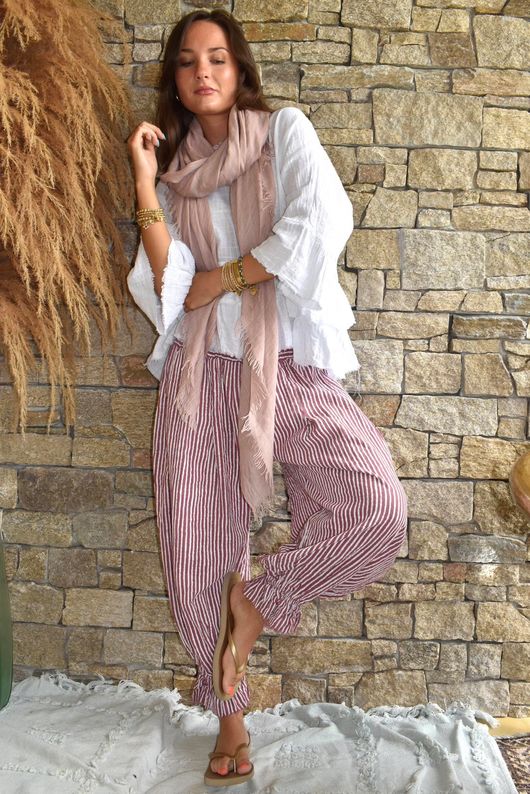 Sundaze Cheesecloth Chalk Stripe Bloomer Pant Indian Pink