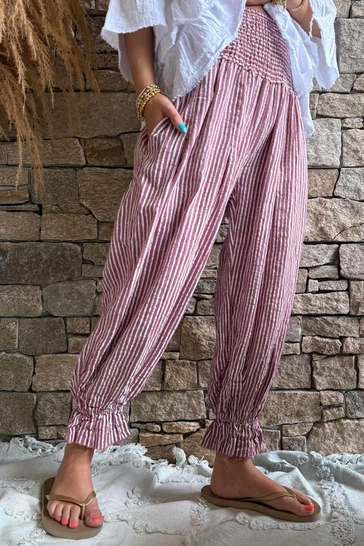 Sundaze Cheesecloth Chalk Stripe Bloomer Pant Indian Pink