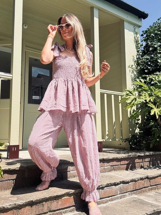 Sundaze Cheesecloth Chalk Stripe Bloomer Pant Indian Pink