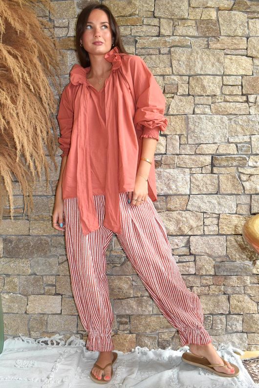 Sundaze Cheesecloth Chalk Stripe Bloomer Pant Indian Red