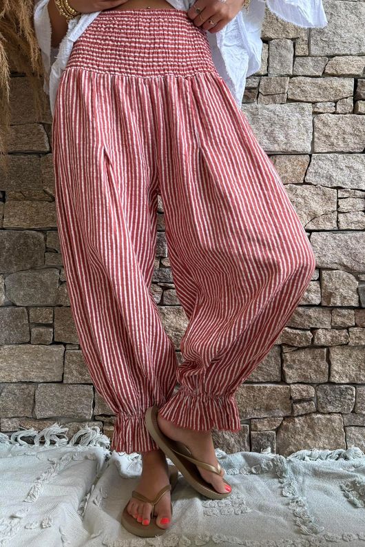 Sundaze Cheesecloth Chalk Stripe Bloomer Pant Indian Red