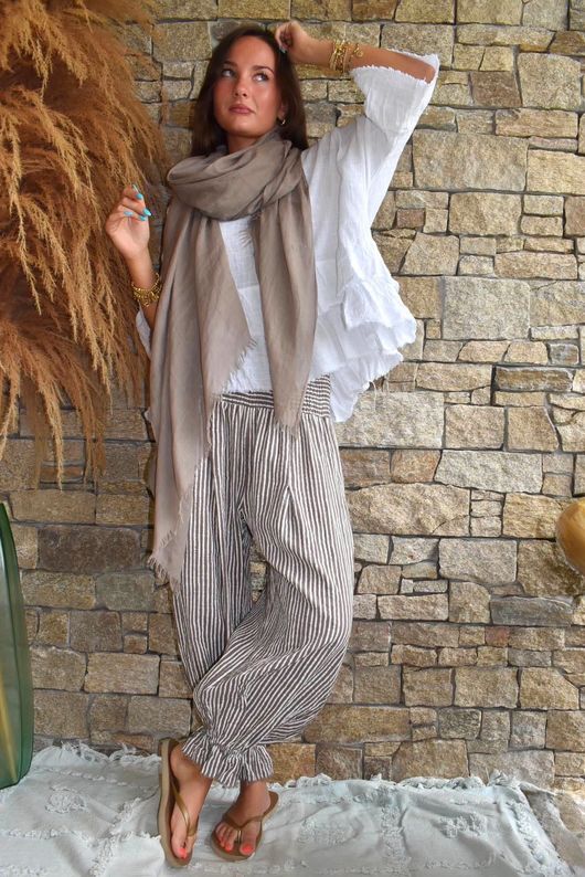 Sundaze Cheesecloth Chalk Stripe Bloomer Pant Mocha