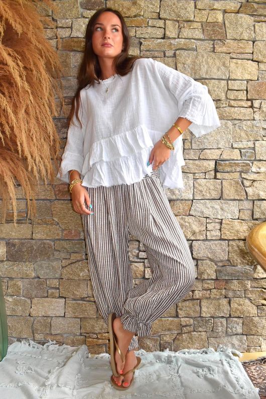 Sundaze Cheesecloth Chalk Stripe Bloomer Pant Mocha