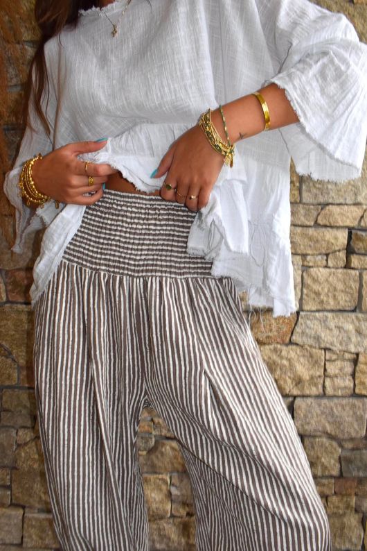Sundaze Cheesecloth Chalk Stripe Bloomer Pant Mocha