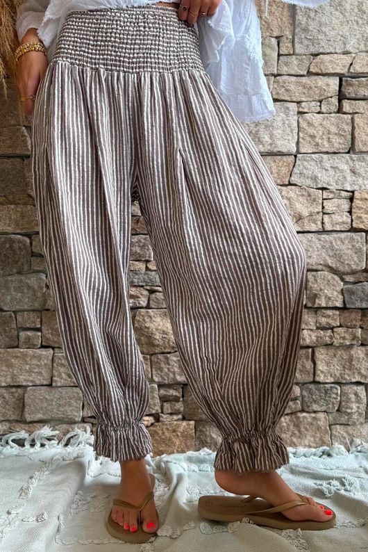 Sundaze Cheesecloth Chalk Stripe Bloomer Pant Mocha