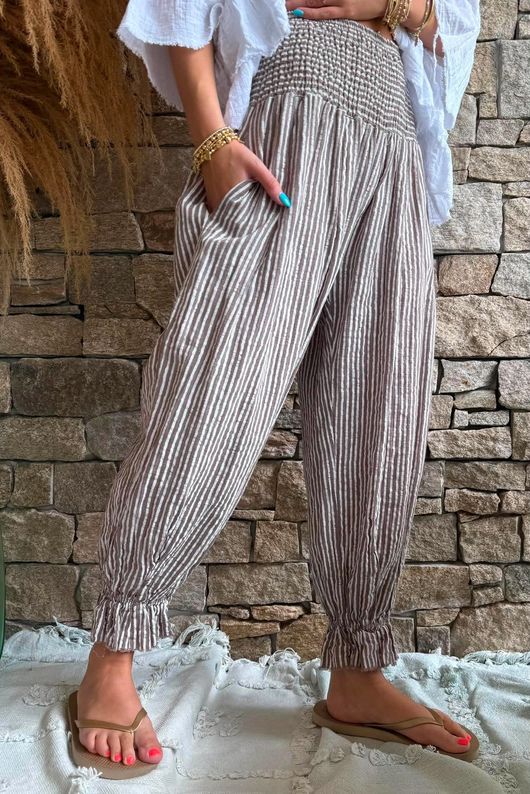 Sundaze Cheesecloth Chalk Stripe Bloomer Pant Mocha
