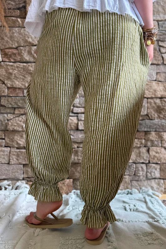 Sundaze Cheesecloth Chalk Stripe Bloomer Pant Olive