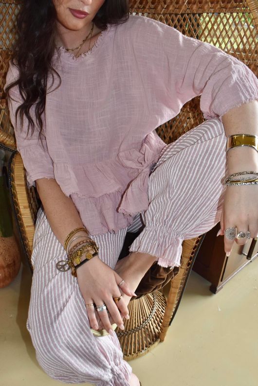 Sundaze Cheesecloth Chalk Stripe Bloomer Pant Rose