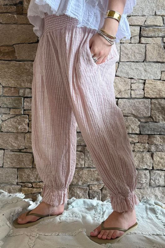 Sundaze Cheesecloth Chalk Stripe Bloomer Pant Rose
