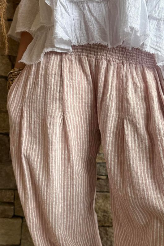 Sundaze Cheesecloth Chalk Stripe Bloomer Pant Rose