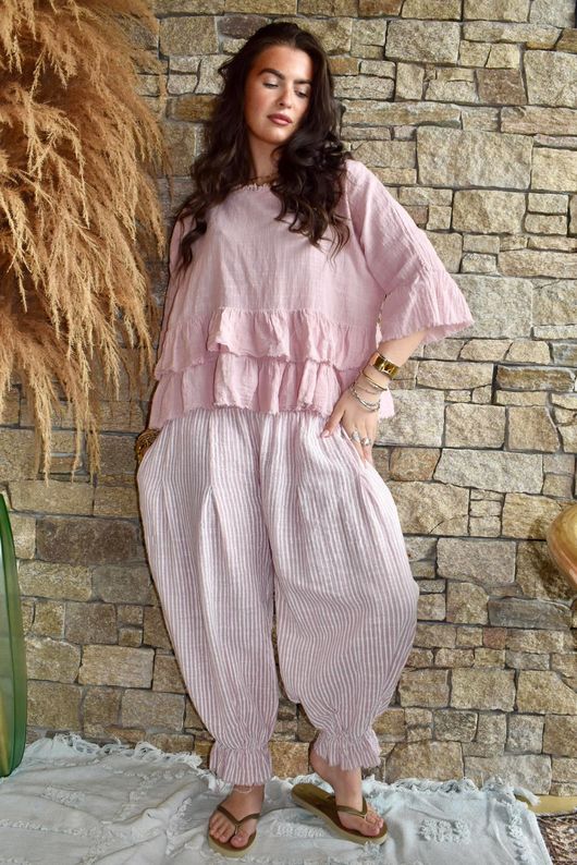 Sundaze Cheesecloth Chalk Stripe Bloomer Pant Rose