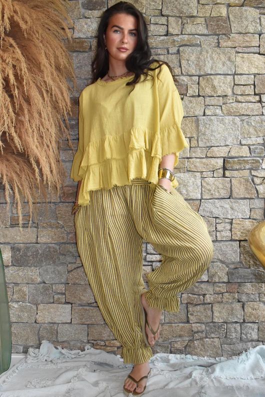 Sundaze Cheesecloth Chalk Stripe Bloomer Pant Soft Ochre