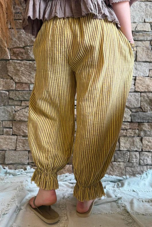 Sundaze Cheesecloth Chalk Stripe Bloomer Pant Soft Ochre