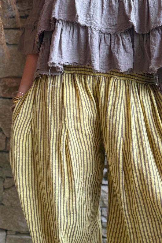 Sundaze Cheesecloth Chalk Stripe Bloomer Pant Soft Ochre