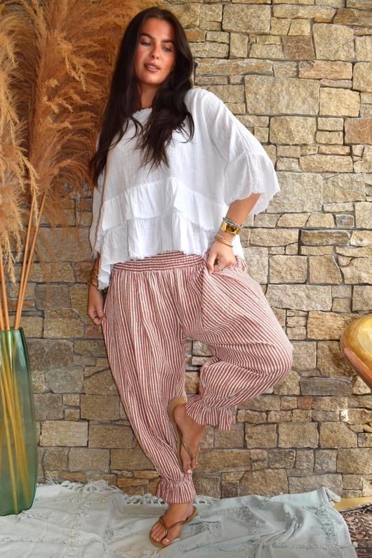 Sundaze Cheesecloth Chalk Stripe Bloomer Pant Soft Terracotta