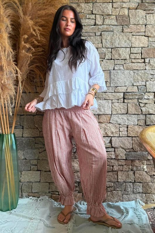 Sundaze Cheesecloth Chalk Stripe Bloomer Pant Soft Terracotta