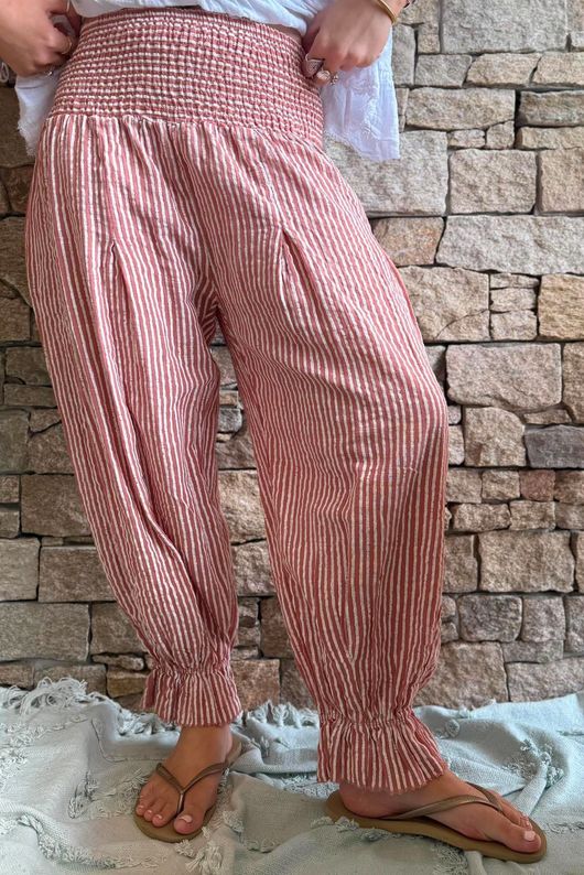 Sundaze Cheesecloth Chalk Stripe Bloomer Pant Soft Terracotta