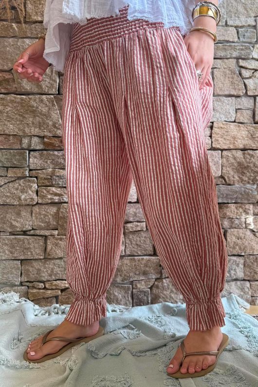 Sundaze Cheesecloth Chalk Stripe Bloomer Pant Soft Terracotta