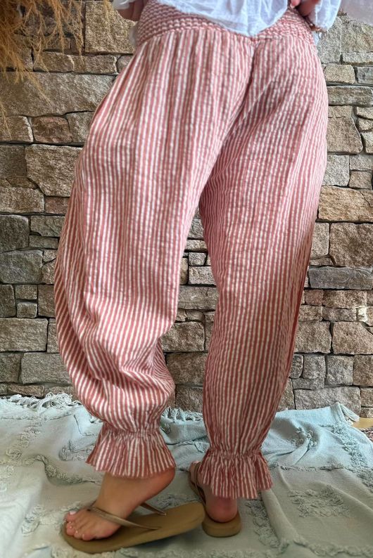 Sundaze Cheesecloth Chalk Stripe Bloomer Pant Soft Terracotta