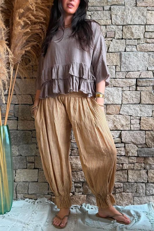 Sundaze Cheesecloth Chalk Stripe Bloomer Pant Tuscan Sun