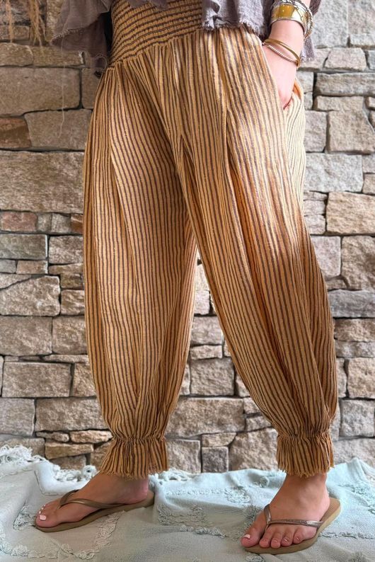 Sundaze Cheesecloth Chalk Stripe Bloomer Pant Tuscan Sun