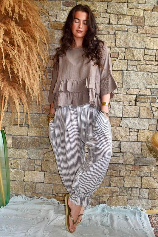 Sundaze Cheesecloth Chalk Stripe Bloomer Pant White